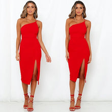 Load image into Gallery viewer, One Shoulder Black Midi Dress